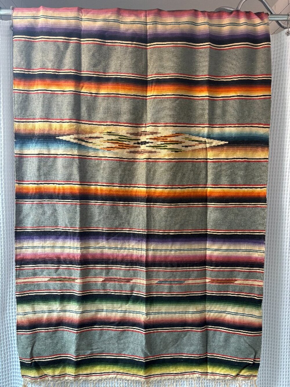 Vintage Mexican wool saltillo serape blanket rap collectible textile 40 x 72"